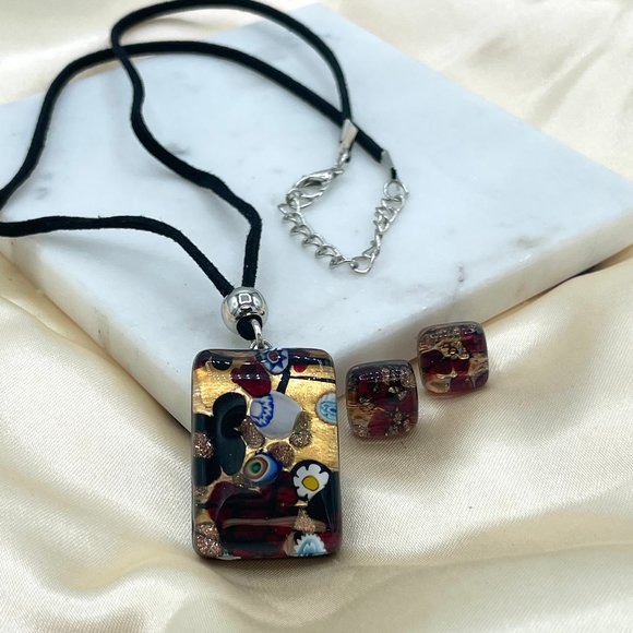 Italian Murano Glass set Necklace and Stud Earrings in Sterling Silver - Picture 5 of 5